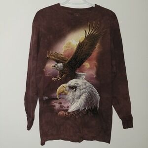 The Mountain Bald Eagle Long Sleeve Shirt Men's Size Medium Brown Tie Dye 2011